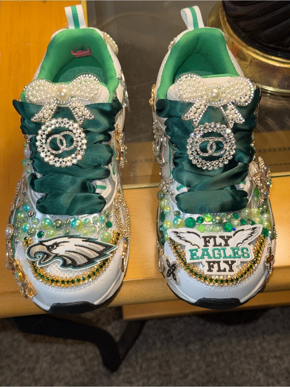 Avia Green & White Rhinestone Embellished Women’s Sneakers EAGLES CUSTOM